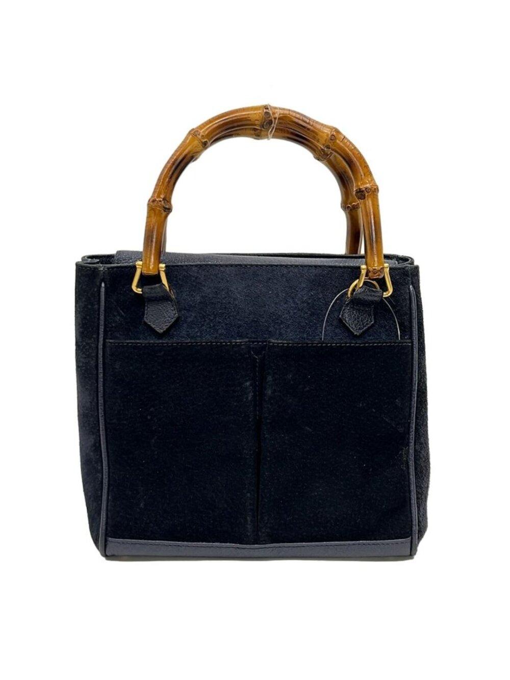 Gucci Handbag Bamboo Dark Navy Brown Leather